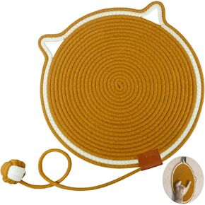 Cat Scratcher Mat, Natural Cotton Rope Round Horizontal Scratching Pads with Ball Toy, Cat Furniture Protector Scratch Pad for Indoor Cat Scratchers Grinding Claws Nail for Wall, Carpet, Sofas (Brown)