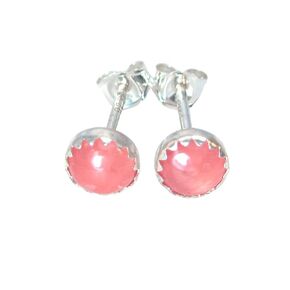 Rhodochrosite Stud Earrings in Sterling Silver 6mm