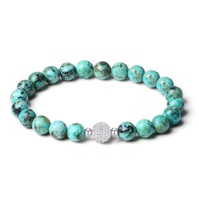 handmade original 8MM natural stone white gold diamond-encrusted elastic bracelet (Blue-turquoise)