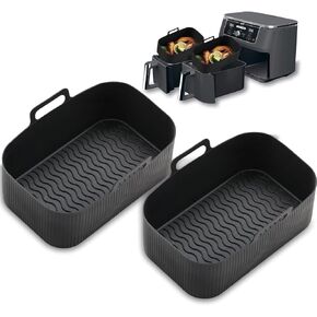 Silicone Liners for Air Fryers, 2 Pack, Reusable Non-Stick and BPA-Free, Heat Resistance Rectangular Silicone Air Fryer Basket 8QT, Black