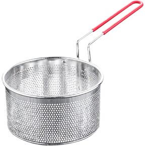 EKDJKK Food Strainers Basket, Stainless Steel Deep Frying Basket with Long Handle, Fried Food Filter Basket, Pasta Strainer Colander for Home Restaurant (7.09 inch)