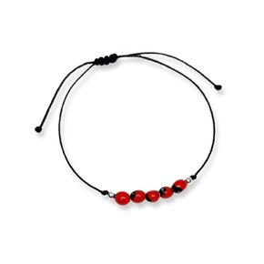 Handmade Huayruro Seed Bracelet with Sterling Silver Beads - Adjustable Thread Bracelet - Unique Natural Seed Jewelry from Peru - Red and Black Seed Bracelet - Amulet.