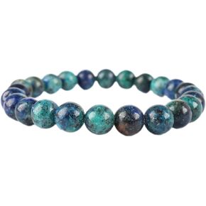 Natural Azurite Malachite Gemstone 8mm Round Beaded Unisex Stretch Bracelet Healing Gemstone Waterproof Bracelet, Durable And Comfort For Dailywear Handmade Healing Properties, Yoga Bracelet