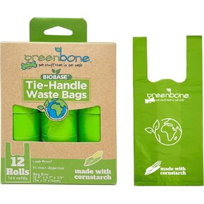 BioBase Tie-Handle Leak-Proof Poop Bags - 24 Rolls, 288 Bags