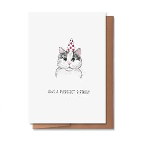 Wunderkid Have a Purrrfect Birthday, Funny Cat Birthday Card Pun (Individual, Blank inside)