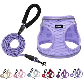 Puppy Harness and Leash Set, Small Dog Harness and Leash Set, Step in Small Size Harness with Soft Mesh and Reflective Bands for Extra-Small/Small Dogs, Lavender， M