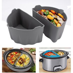 Slow Cooker Liners, Silicone Reusable Slow Cooker Divider Compatible with 6-8 Quart, Crock Pot Divider for Oval or Round Small Crock Pot, BPA Free Dishwasher Safe Crock Pot Insert Accessories