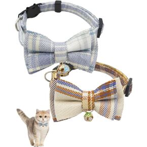 Plush Bow Tie Breakaway Cat Collar with Bells 2 Pack - Stylish Design fits Boy Cats and Girl Cats, Adjustable 7.5-12.6 inches (Black & Red)