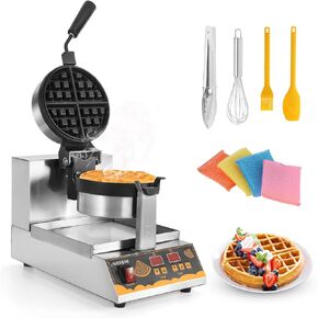 WICHEMI Commercial Waffle Maker, Professional Belgian Waffle Maker Intelligent Round Waffle Maker Non-Stick Waffle Iron Commercial Waffle Maker Restaurant for Home or Commercial Use,110V 1200W.