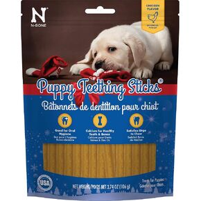 N-Bone Puppy Teething Sticks Variety Pack, Chicken & Pumpkin & Peanut Butter Flavor, Total 3 Bags, 11.22-oz