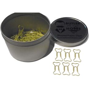 Dog Bone Shaped Paper Clips 50 Count in Silver Tin and Silver Gift Box Great for Paper Clip Collectors or Dog and Pet Lovers (Greenish-Brown Color)