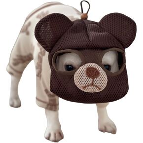 Bulldog Muzzle: Adjustable Breathable Mesh Anti-Biting Anti-Eating Mask for Biting Licking Chewing Grooming - Cute Fun Dog Cosplay Hat (Small,Bear)