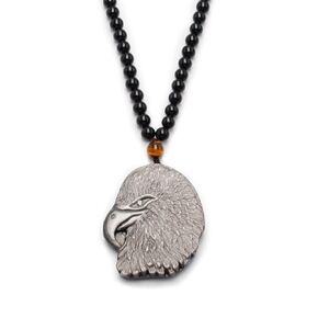 Obsidian Necklace for Men - GENASTO Black Obsidian Beads Necklace, Mens Necklace Eagle Pendant Protection Crystal Stone Pendant, Natural Gemstone for Grounding and Lucky, Gift for Him