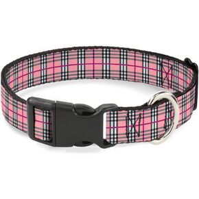 Buckle-Down 11-17" Plaid Pink Plastic Clip Collar, Medium