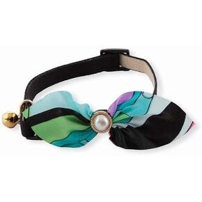 Elegant Ascot Cat Collar (Blue) with bell safety breakaway soft lightweight for cats kitty kitten Japanese stylish pattern, No.1 Seller in Japan
