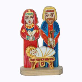 Saint Mary With Josef Nativity Tabletop Wooden Handmade Red Blue Yellow in Saudi Arabia