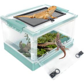 PINVNBY Plastic Reptile Feeding Box with Wheels,Reptiles breeding Enclosure Cages Transparent Amphibians Habitat Terrarium Tank Portable Transport Container for Lizard,Bearded Dragon(White)
