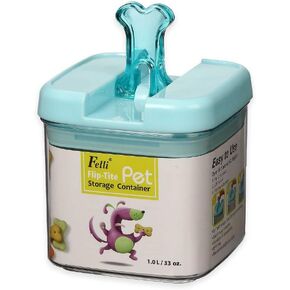 Small 5"H Flip-Tite Bone Square Pet Food Storage Canister in Clear/Blue