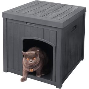 Outdoor Cat House for Winter Waterproof, Outside Multiple Feral Cat Houses Weatherproof, Cat Litter Box Enclosure, Small Medium Dogs House Outdoor, Durable Resin Plastic, Black