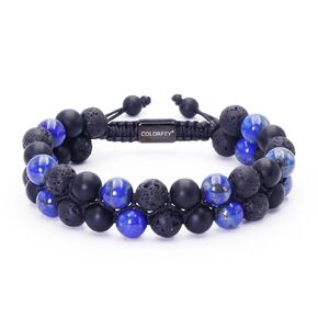 Triple Protection Bracelet for Men Women - COLORFEY Mens Blue Beaded Lapis Lazuli Crystal Bracelet Premium Lava Rock Onyx 8mm Stone Bracelets, Healing Energy Bracelets Warm Gift for Him Bring Luck