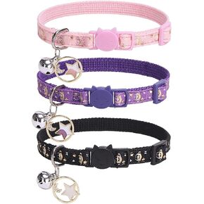 PUPTECK 3 Pack Cat Collar with Bells Breakaway - Safety Small Kitten Collar Adjustable Heart Pink Red Black, 8-12 in
