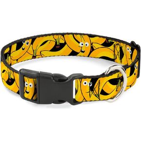 Buckle-Down 11-17" Bananas Stacked Cartoon Black//Yellows Plastic Clip Collar, Medium