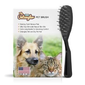 Pet Brush with humane rotating stainless-steel teeth gently clears mats and cleans coat without pulling and pain. Superior Brush for Dogs and Cats and Horses (Mat Black)