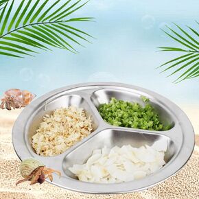 Stainless Steel Hermit Crab Food and Water Bowls, Reptile Friendly Metal Food Feeding Shallow Dish, Food Grade Pet Divided Dishes with 3 Sections for Turtle Lizard Bearded Dragon