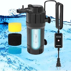 U - V Aquarium Filter for Green Water, Fish Tank Filter Pump with Timer, Dual Mode(Aeration/Rainfall) Fish Filter Turtle Tank Filter for 10-40 Gallon Tanks, Flow Rate & Direction Adjustable