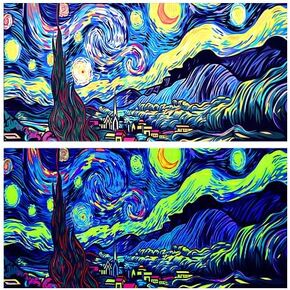 48X24IN Blacklight Vincent Van Gogh Black Light Aquarium Background, UV Fish Tank Background Art Star Oil Painting Terrarium Background with 10 EVA Double-Sided Tape