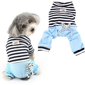 Ranphy Stripe Small Dog Outfits Cotton Jumpsuit Puppy Pajamas with Pant Cat Apparel Pyjamas PJS Shirt for Yorkie Chihuahua Boys Pet Clothes Brown Size L