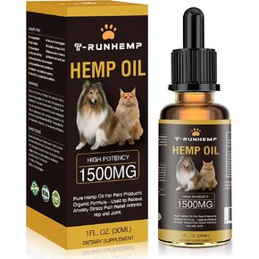 T-RUNHEMP|Hemp Oil for Dogs Cats - Helps Pets Calming Drops Anxiety and Stress Relief, Pain Relief Inflammation, Joint Health Pet's Calming Treat Omega 3, 6, 9 and Vitаmins B, C, E