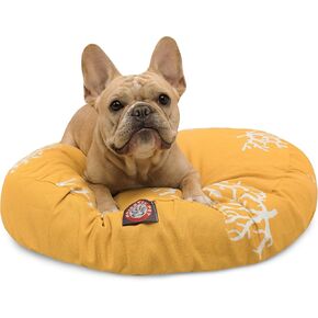 سرير كلب صغير مستدير داخلي وخارجي باللون المرجاني الأصفر مع غطاء قابل للإزالة والغسل من شركة Majestic Pet Products in Kuwait
