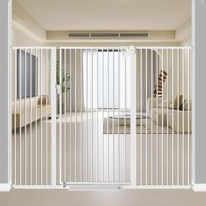 59" Tall Extra Tall Cat Gate for Doorways 37.5"-41.3" Wide - Pet Safety Barrier, Indoor Baby Gate with Door for Dog, No Drill Pet Gate for Stairs Hallway, No Climb Fence White