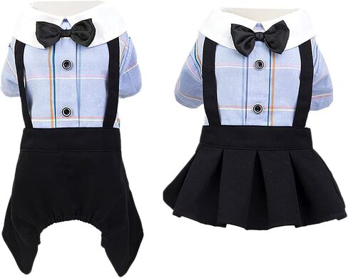 Blue Dog Overalls Pet Couples Dress Pant Plaid Puppy T-Shirts Jumpsuit Clothes for Small Medium Dogs Cats for Party Birthday, L in Saudi Arabia