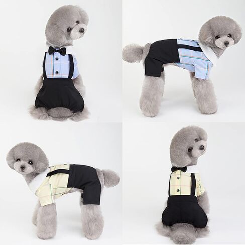 Blue Dog Overalls Pet Couples Dress Pant Plaid Puppy T-Shirts Jumpsuit Clothes for Small Medium Dogs Cats for Party Birthday, L in Saudi Arabia