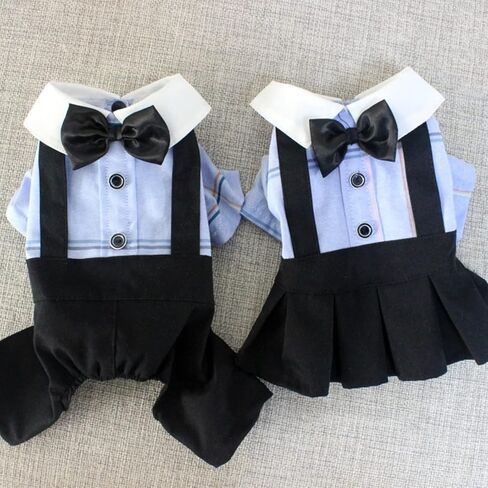 Blue Dog Overalls Pet Couples Dress Pant Plaid Puppy T-Shirts Jumpsuit Clothes for Small Medium Dogs Cats for Party Birthday, L in Saudi Arabia