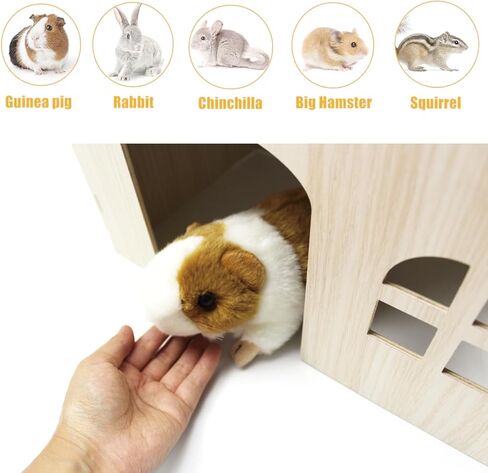 Guinea Pig Hideout 15x9x9 inch Large Size Wooden House with Windows Natural Wood Hut Habitats Decor for Bunny, Chinchillas, Dwarf Rabbits, Hamsters, and Other Small Pet Animals in Saudi Arabia