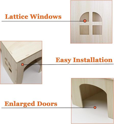 Guinea Pig Hideout 15x9x9 inch Large Size Wooden House with Windows Natural Wood Hut Habitats Decor for Bunny, Chinchillas, Dwarf Rabbits, Hamsters, and Other Small Pet Animals in Saudi Arabia