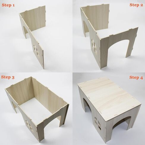 Guinea Pig Hideout 15x9x9 inch Large Size Wooden House with Windows Natural Wood Hut Habitats Decor for Bunny, Chinchillas, Dwarf Rabbits, Hamsters, and Other Small Pet Animals in Saudi Arabia