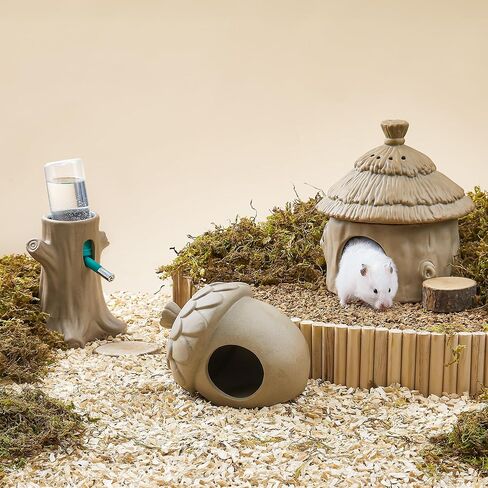 BUCATSTATE Hamster Hideout Ceramic, Tree Stump Shape Hamster Houses and Hideouts for Syrian Hamster Gerbils Mice Small Pets Cage Decor, Nature Themed Hamster Cage Accessories, Stone in Saudi Arabia