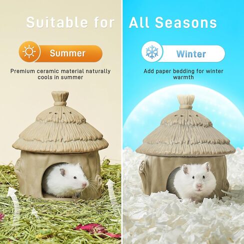 BUCATSTATE Hamster Hideout Ceramic, Tree Stump Shape Hamster Houses and Hideouts for Syrian Hamster Gerbils Mice Small Pets Cage Decor, Nature Themed Hamster Cage Accessories, Stone in Saudi Arabia