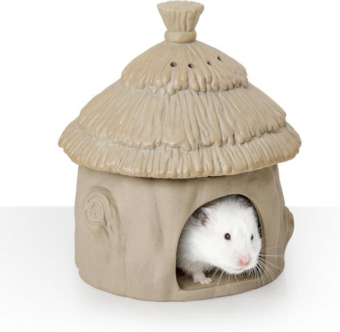 BUCATSTATE Hamster Hideout Ceramic, Tree Stump Shape Hamster Houses and Hideouts for Syrian Hamster Gerbils Mice Small Pets Cage Decor, Nature Themed Hamster Cage Accessories, Stone in Saudi Arabia