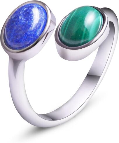 Amazonite Amethyst Ring, Natural Gemstone Rings for Women, Adjustable Silver Two Stone Ring Gifts for Toi Et Moi Ring. (amethyst) in Saudi Arabia