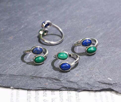 Amazonite Amethyst Ring, Natural Gemstone Rings for Women, Adjustable Silver Two Stone Ring Gifts for Toi Et Moi Ring. (amethyst) in Saudi Arabia