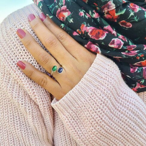 Amazonite Amethyst Ring, Natural Gemstone Rings for Women, Adjustable Silver Two Stone Ring Gifts for Toi Et Moi Ring. (amethyst) in Saudi Arabia
