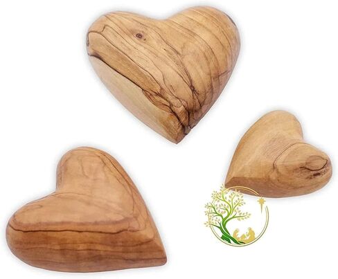 Natural Hand-Carved Wooden Heart | Heart Shape Olive Wood Heart | Heart Can Be Engraved for Anniversary, Wedding, Valentine Gifts (Large) in Kuwait
