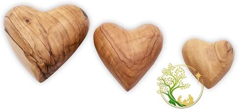 Natural Hand-Carved Wooden Heart | Heart Shape Olive Wood Heart | Heart Can Be Engraved for Anniversary, Wedding, Valentine Gifts (Large) in Kuwait