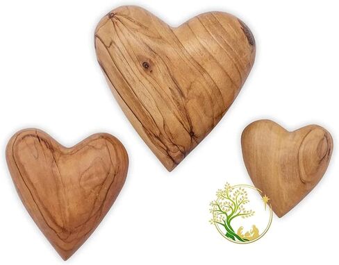 Natural Hand-Carved Wooden Heart | Heart Shape Olive Wood Heart | Heart Can Be Engraved for Anniversary, Wedding, Valentine Gifts (Large) in Kuwait