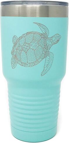 Sea Turtle Teal Coffee Tumbler, Perfect for Birthday Gifts, Steel Travel Mug with Lid - 30 oz in Saudi Arabia